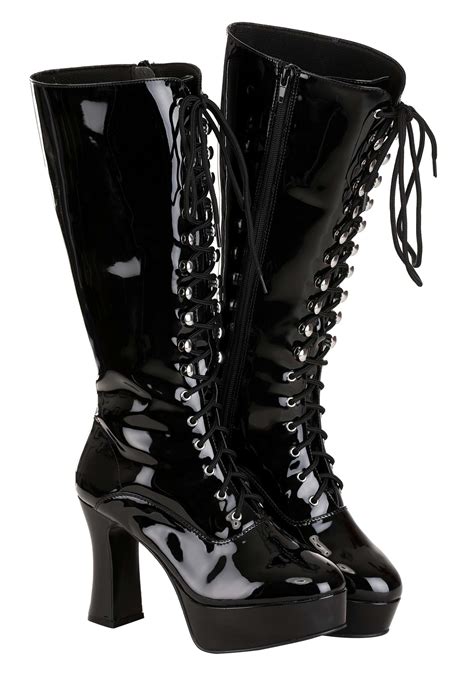 Adult Sexy Black Faux Leather Knee High Boots