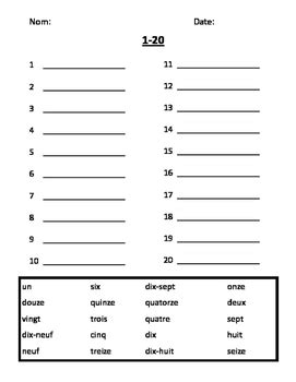 French Numbers 1 20 Worksheet