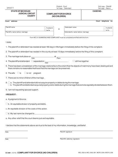 Michigan Divorce Forms Printable