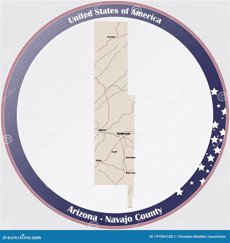 Map of Navajo County in Arizona Stock Vector - Illustration of round ...