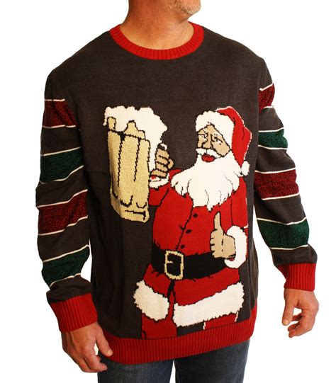 Ugly Christmas Sweater - Ugly Christmas Sweater Men's Big And Tall Party Santa Claus Beer Xmas ...