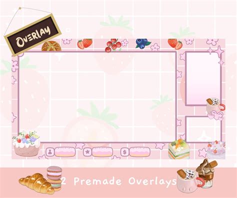 Animated Cute Pink Twitch Overlay Aesthetic Cozy Desserts Sweet Cafe Stream Package Premade ...