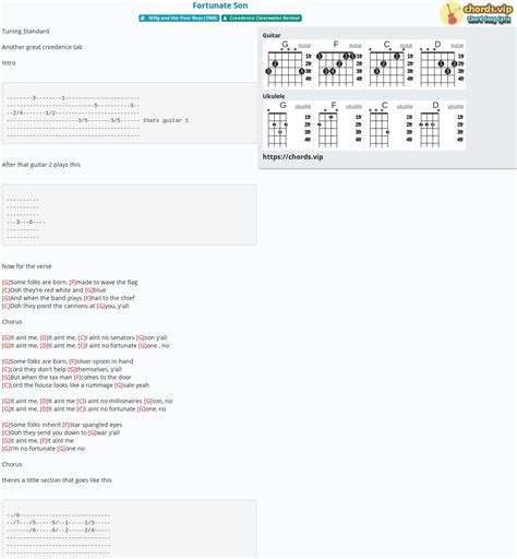 Chord: Fortunate Son - tab, song lyric, sheet, guitar, ukulele | chords.vip