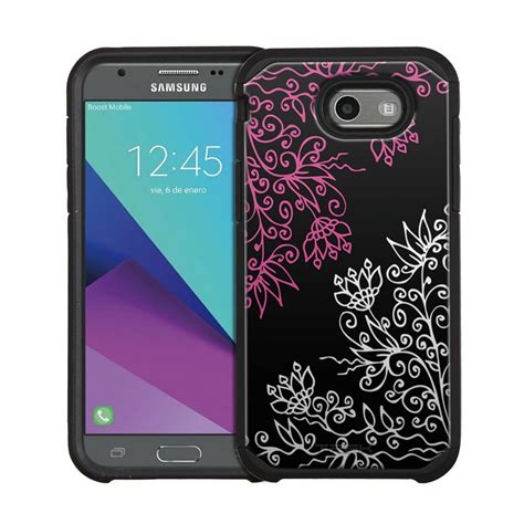 Samsung Galaxy Amp Prime 2 Hybrid Slim Case - Pink White Floral on Black - Walmart.com - Walmart.com
