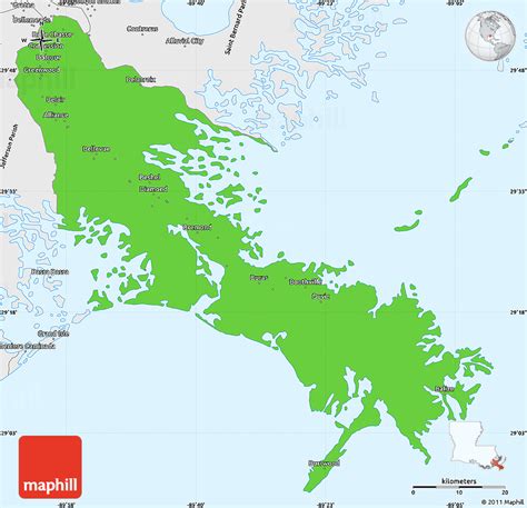 Political Simple Map of Plaquemines Parish, single color outside ...