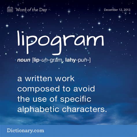 Lipogram:- a written work composed to avoid the use of specific alphabetic characters | Good ...