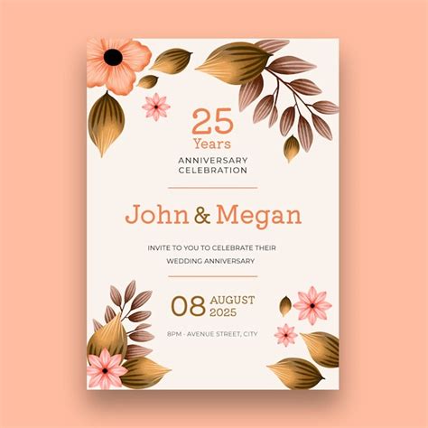 Free Vector | Twenty-fifth wedding anniversary card template