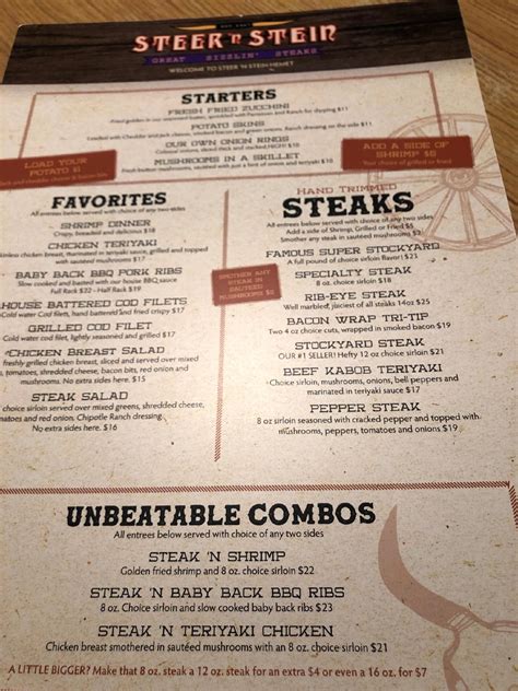 Menu at Steer 'n Stein Restaurant, Hemet