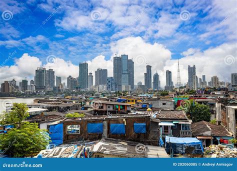 Views of Slums on the Shores of Mumbai, India Against the Backdrop of Skyscrapers Under ...