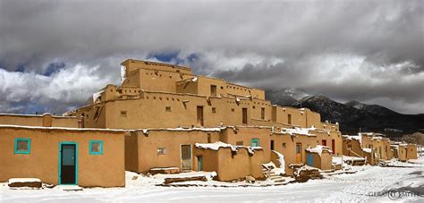 Taos Pueblo, Taos Mountain, Snow, Adobe, multi story, buildings