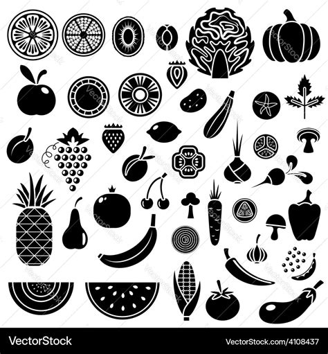 Silhouette of fruits and vegetables Royalty Free Vector