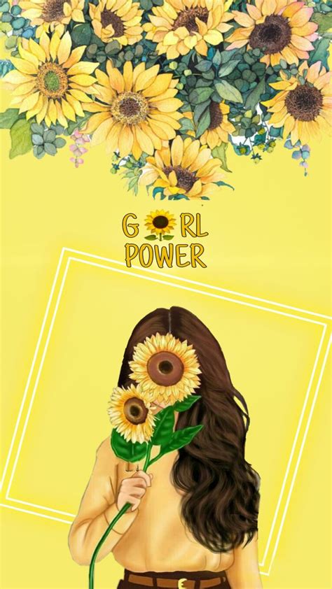 Art girl cartoon beautiful look Sunflower Girl power Wallpaper | Girasoli