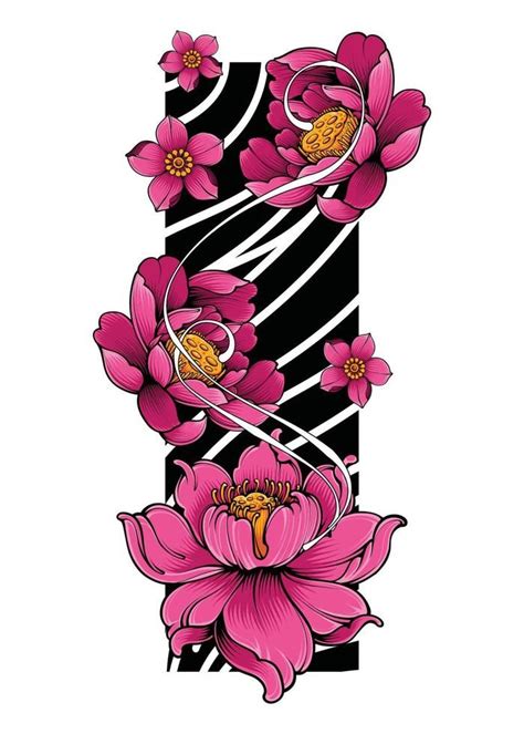 Japanese Flowers Tattoo Japanese Illustration Style Isolated Vector ...