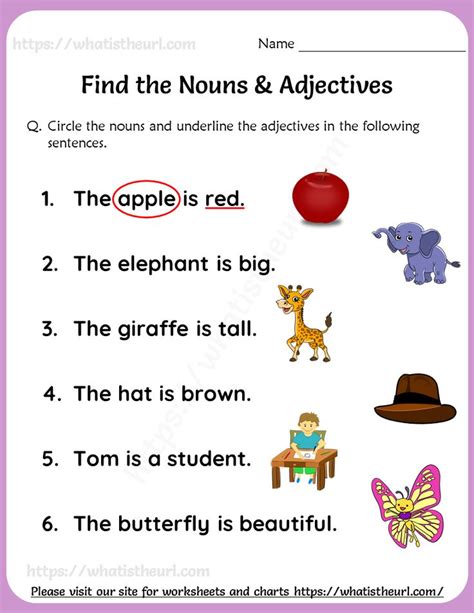 Find the Nouns & Adjectives Worksheets For Grade 1 | Nouns and adjectives, Adjective worksheet ...