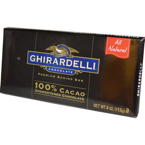 Ghirardelli, Premium Baking Bar, 100% Cacao, Unsweetened Chocolate, 4 ...