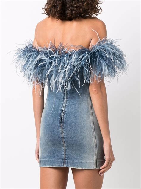 Saint Laurent feather trim denim dress | Eraldo.com US