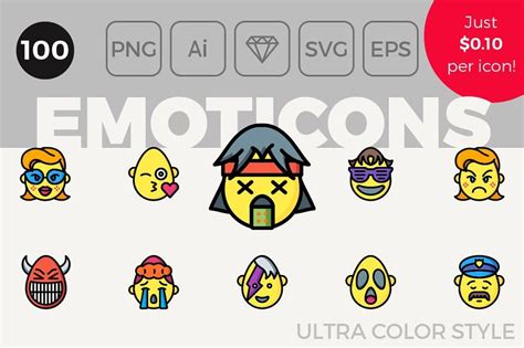 100 Emoji Icons - Ultra Color | 100 emoji, Web design icon, Icon