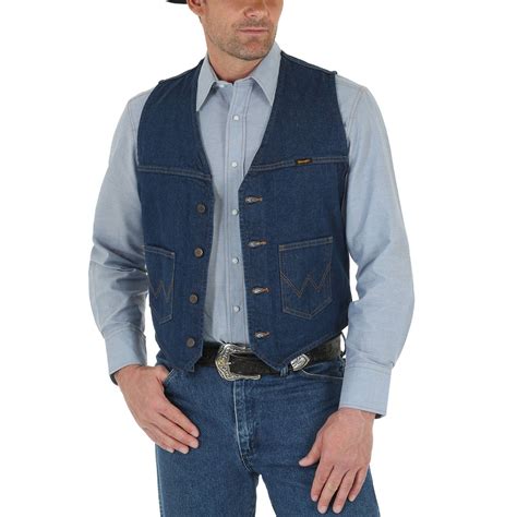 Wrangler Mens Western Unlined Denim Vest Blue