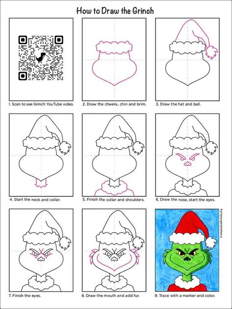 Easy How to Draw the Grinch Tutorial Video, Grinch Coloring Page