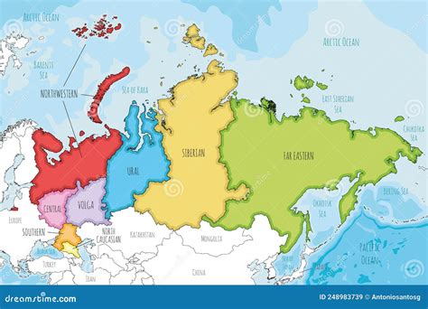 Vector Illustrated Map Of Russia With Regions Or Federal Districts And ...