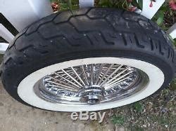 16x3 Chrome Fat Spoke rear 16 Wheel rim Tire white wall 1in axle Harley ...