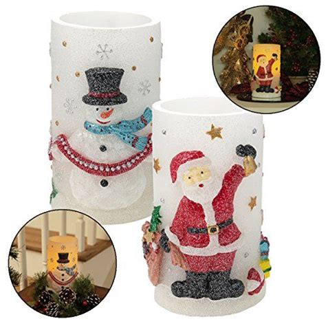 2 LED Holiday Christmas Flameless Candles Timer Flicker Set Light Santa ...