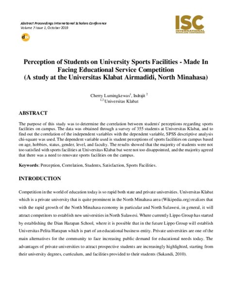 (PDF) PERCEPTION OF STUDENTS ON UNIVERSITY SPORTS FACILITIES - MADE IN FACING EDUCATIONAL ...