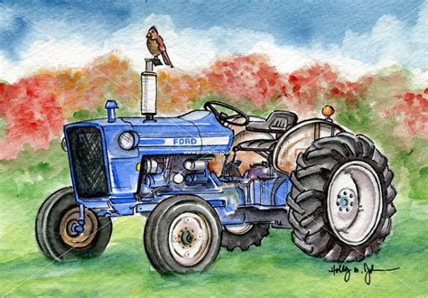 Blue Ford Tractor Watercolor Art Print // Farm and Field | Etsy