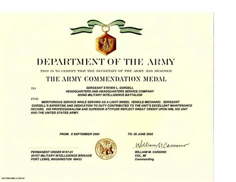 Army Good Conduct Medal Certificate Template - Sample Professional Templates