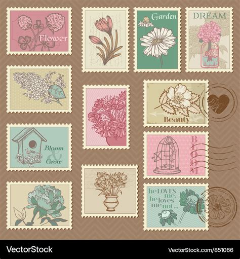 Retro flower postage stamps Royalty Free Vector Image