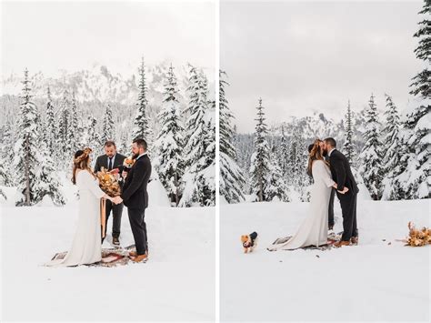 Snowy Winter Elopement at Mount Rainier - Between the Pine