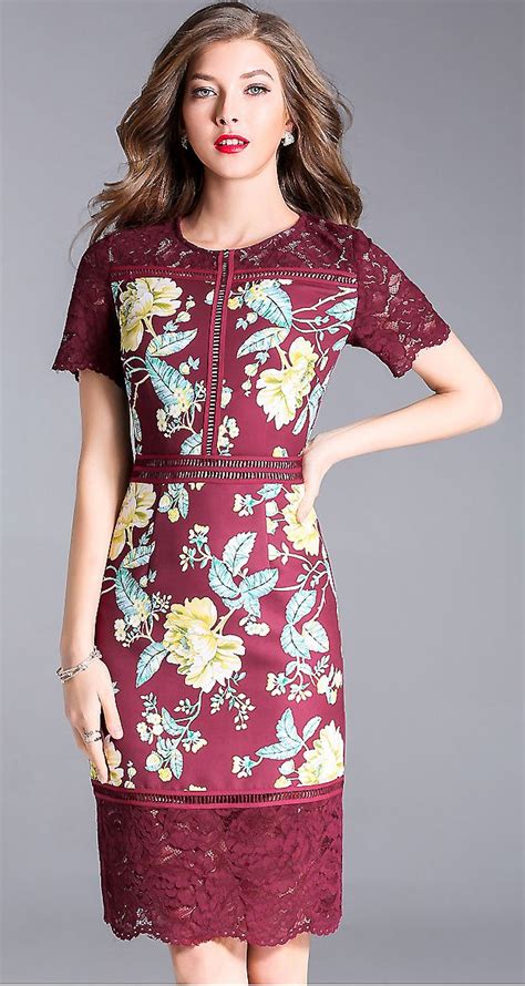 Elegant Embroidered Splicing Bodycon Dress | Dress batik kombinasi, Model dress batik, Red dress ...