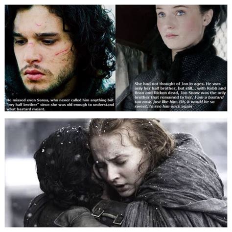 Jon Snow (Kit Harrington) and Sansa Stark (Sophie Turner). Finally! A Stark family reunion after ...