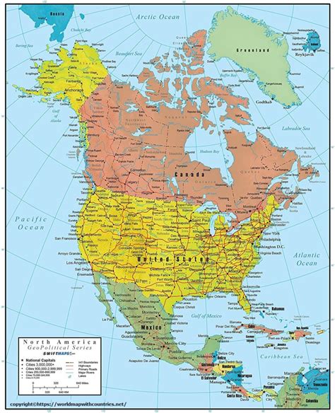 4 Printable Political Maps of North America for Free in PDF