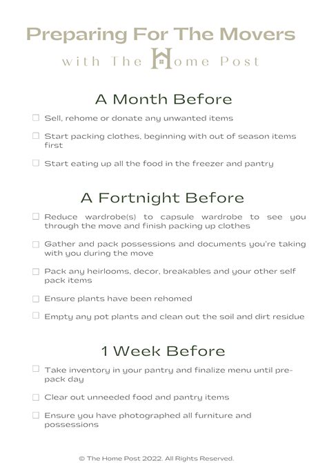 Pre-pack Checklist Preparing For The Movers – The Home Post