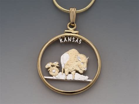 Kansas State Quarter Pendant, Hand Cut United States Kansas State ...