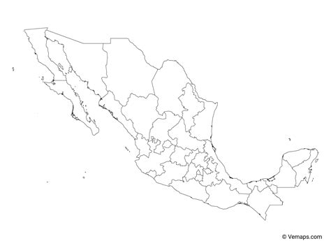 Outline Map of Mexico with States | Free Vector Maps