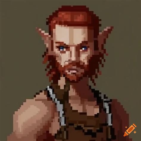 Pixel art portrait of a red-bearded elf man on Craiyon