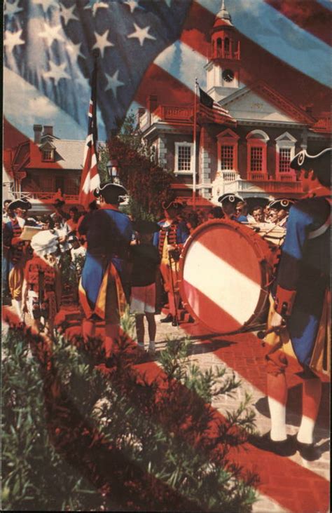 Liberty Square. Colonial band, shops Orlando, FL Disney Postcard