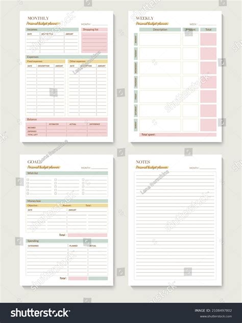 Minimalist Printable Planner Page Templates Monthly Stock Vector ...