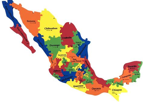 Amazon.com: Mexico Map Foam Puzzle 13" X16" X 0.3" - 31 Pieces (States & Capitals): Toys & Games ...