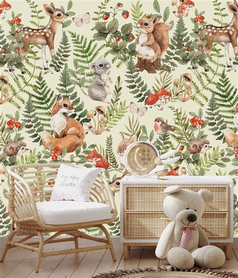 Woodland Wallpaper Nursery, Forest Wallpaper, Watercolor Woodland, Peel and Stick, Kids ...