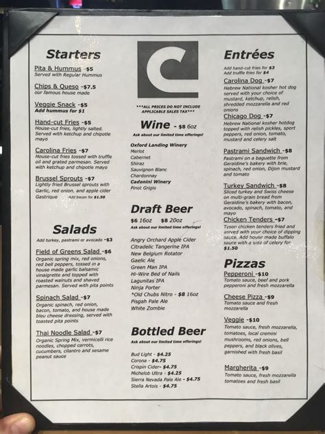 Menu at Cinemark Bistro at The Carolina Asheville restaurant, Asheville