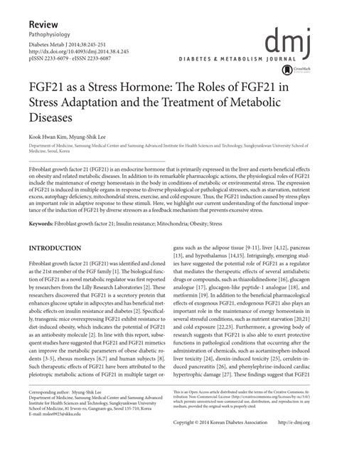 (PDF) FGF21 as a Stress Hormone: The Roles of FGF21 in Stress Adaptation and the Treatment of ...