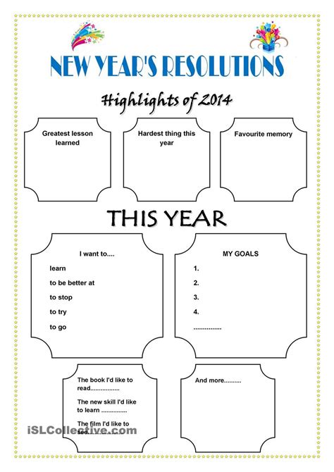 New Years Resolution Worksheet Printables Pdf