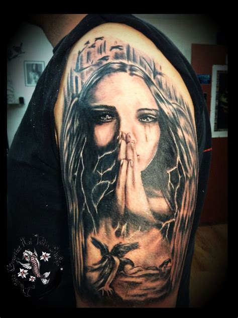 Praying lady tattoo by dimitris grapsias koi tattoo