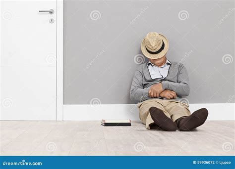 Senior Man Sleeping On The Floor Stock Photo - Image: 59936072