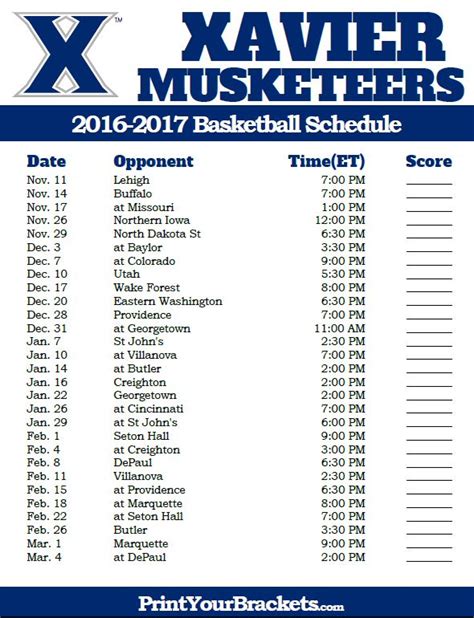 Marquette Basketball Schedule Printable