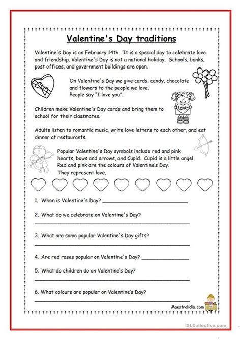 Valentine's day traditions - English ESL Worksheets for distance ...