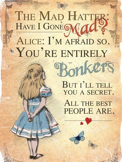 Alice in Wonderland A4 Poster Art - Mad Hatter Tea Party Bonkers Quote | Alice and wonderland ...